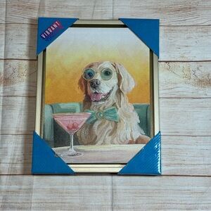 Vibrant Visions 🩵 Dog in Sunglasses with Martini Framed Sparkly Canvas Art 🩷